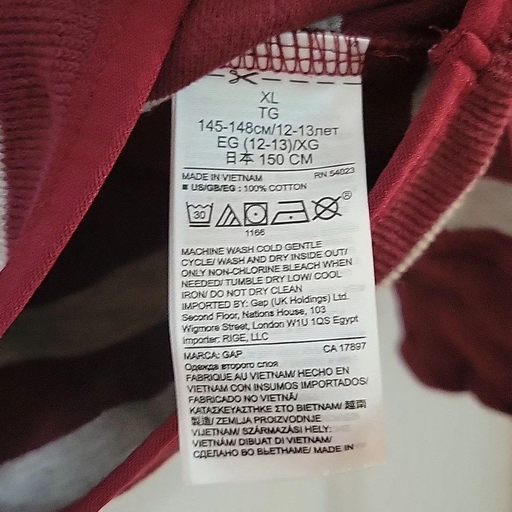 Gap Burgandy gray striped  one quarter zip xl/12